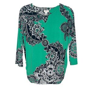 Chico's green black white blouse size s/4